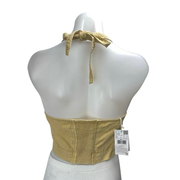 NEW MNG Mango Yellow Sleeveless Halter Tie Knot Open Back Vest Crop Top Size XS - Picture 2 of 5